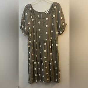 Olive Green Top Dress with Textured Polka Dots - Small